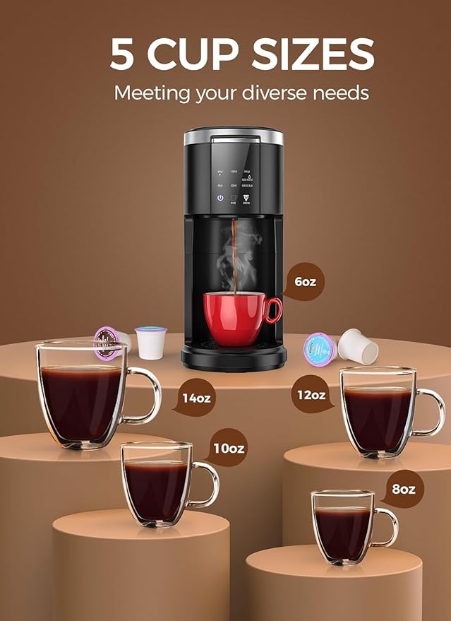 COWSAR Single Serve Coffee Maker, 2 in 1 Coffee Capsule & Ground Coffee Brewer, 40 Oz Removable Water Tank, 5 Brew Sizes 6-14 Oz, Self-cleaning Fast Heating Coffee Machine for Home Office