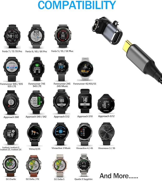 USB C to Garmin Watch Charger Cable Adapter 4-Pack,Type-C Garmin Charging Cord Adapt for Fenix 8 7 7X 6 Pro Solar,Vivoactive 6 5 4S,Venu 3 3S SQ,Forerunner 165/55/970/965/265,Tactix,Instinct 3,Epix 2