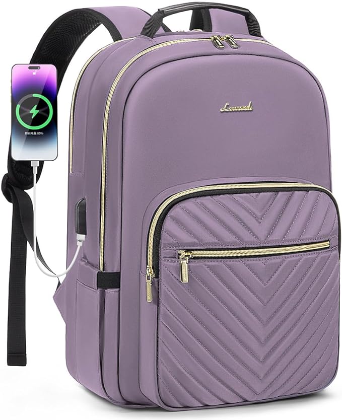 LOVEVOOK Laptop Backpack for Women 15.6 inch,Cute Womens Travel Backpack Purse,Professional Laptop Computer Bag,Waterproof Work Business College Teacher Bag Carry on Backpack with USB Port,Taro Purple