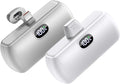 [2-Pack] Portable Charger Mini for iPhone17/16/15/Android Series, 5000mAh USB C Cell Phone Power Bank, 22.5W Max Fast Charging Battery Pack Travel Essential, LCD Display, LightGray&White