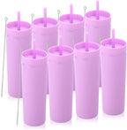 Volhoply 20oz Tumbler with Lid and Straw 8 Pack,Double Wall Plastic Skinny Tumblers Bulk,Reusable Travel Cute Coffee Mug,BPA Free Matte Acrylic Water Cups with Straw for Party,DIY Gift(Purple,8 Set)