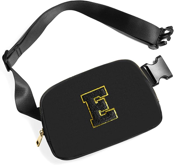 Gitus Belt Bag Fanny Pack Crossbody Bags with Initial Letter Patch Gifts for Wife Older Women Mother Coworker Bridesmaid Anniversary Travel Gifts Beach Gifts (Black-E)