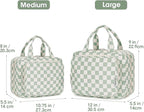 Narwey Travel Toiletry Bag for Women Large Capacity, Hanging Makeup Bag Organizer Toiletries Bag for Full Size Essentials, Accessories, Brushes, Cosmetics (Mint Green Checkerboard (Large))