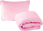 Travel Blanket and Pillow Set 2-in-1 Cozy Flannel Airplane Blanket with Luggage Sleeve Backpack Clip Soft Foldable Travel Throw for Plane Car Camping