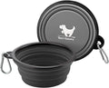 Collapsible Dog Bowls for Travel, 2-Pack Dog Portable Water Bowl for Dogs Cats Pet Foldable Feeding Watering Dish for Traveling Camping with Carabiners, BPA Free (Grey&Black, Large)