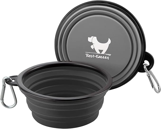 Collapsible Dog Bowls for Travel, 2-Pack Dog Portable Water Bowl for Dogs Cats Pet Foldable Feeding Watering Dish for Traveling Camping with Carabiners, BPA Free (Grey&Black, Large)