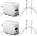 wegear USB C Fast Charging Charger, 30W Dual-Port GaN Nano Charger with Foldable Plug for iPhone 17/16/15 Series, iPad, Galaxy S24 Ultra and More Series, (White, 2 Pack & 2 Cable)