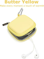 Ginsco Mini-Portable Hard Shell Square Earbuds Case for Apple EarPods/Samsung Galaxy Wired/Wireless Earbuds, Cell Phone Accessories Organizer with Carabiner for Earphones Tech Pouch, Butter Yellow