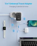 Universal Travel Adapter, VINTAR 100W GaN International Power Adapter with 3 USB-C PD Fast Charging and 2 USB-A QC, All-in-one Outlet Converter Charger for Europe UK USA AUS(Type C/G/A/I)