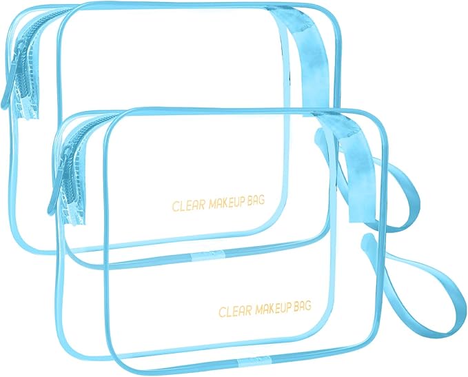 Icramsy Clear Makeup Bag,2 Pack TSA Approved Toiletry Bag Travel Toiletry Bag Hanging Makeup Cosmetic bag for Women Men (Blue)