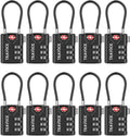 TRAVOCE TSA Approved Luggage Locks - Heavy Duty 3 Digit Combination Cable Lock, Search Alert for Suitcases, Backpacks, Golf Bags, Tents, Violin and Camera Cases, 10 Pack, Black