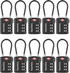 TRAVOCE TSA Approved Luggage Locks - Heavy Duty 3 Digit Combination Cable Lock, Search Alert for Suitcases, Backpacks, Golf Bags, Tents, Violin and Camera Cases, 10 Pack, Black