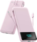 Portable Charger for iPhone with Built in Cables and Wall Plug,Upgraded 13800mAh Fast Charging USB C Power Bank,4 Outputs Travel Essential Battery Pack Compatible with iPhone 17/16/15/14,Samsung-Pink