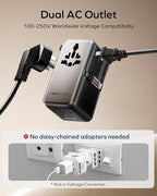 MOMAX 100W Universal Travel Adapter, 6-in-1 International Power Adapter with USB-C Retractable Cable, Dual-AC Plug Adapter PD Fast Charging Worldwide Wall Charger for US/UK/EU and Over 200 Countries