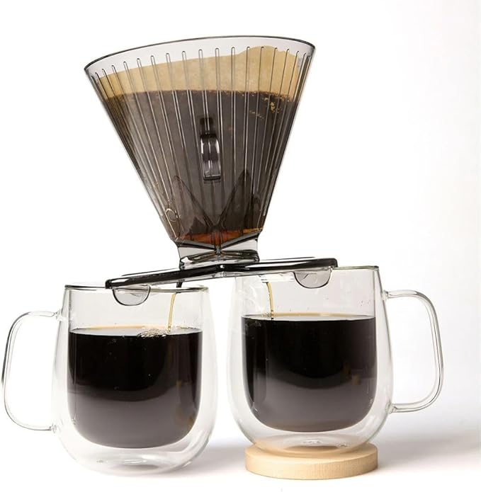 DIVVI Dual Cup Pour Over Coffee Dripper, BPA-Free, Large Capacity, Filter #4, Brew on Two Cups or One, No Carafe Needed, Fits Most Mugs, Portable, Easy to Clean & Dishwasher Safe Coffee Maker