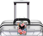 2 Pack Luggage Tag for Suitcase, Cute Unique Leather Bag Tags Identifiers Privacy Cover ID Label with Durable Steel Loop for Women Men Kids Girls Travel (BlackcatskyC)
