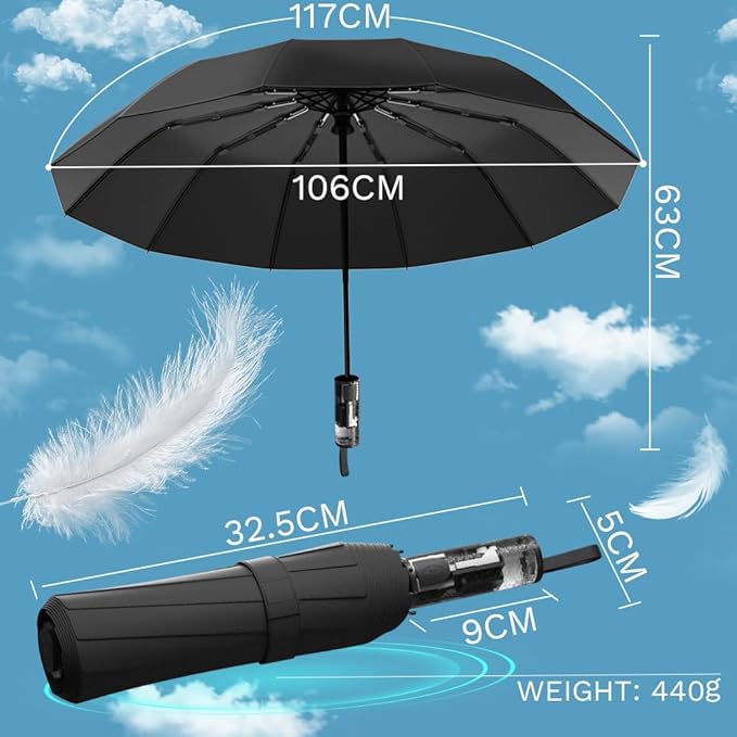 YINBAOGE Compact Travel Umbrella, Automatic Folding Windproof 12 Ribs, 42 Inch Canopy with UV Protection, Durable Lightweight Portable Parasol for Rain & Sun, Fits Car, Backpack, Men & Women