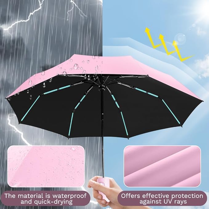 YINBAOGE Compact Travel Umbrella, Automatic Folding Windproof 8 Ribs, Lightweight Small Portable Parasol for Rain & Sun with UV Protection, Fits Car, Backpack, Purse, Men & Women