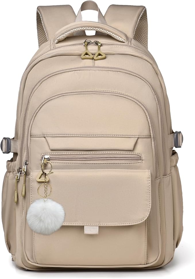 Backpack for Girls, Solid-Color School Backpack for Boys Kids, Aesthetic Girls Bookbag for Elementary School Travel Daypack,Khaki