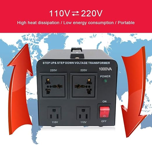 Yinleader 1000W Voltage Converter Transformer(110V to 220V OR 220V to 110V) 1000 Watt Step Up/Down Converter 110/120 Volt - 220/240 Volt w/US Power Cord,Circuit Breaker Protection