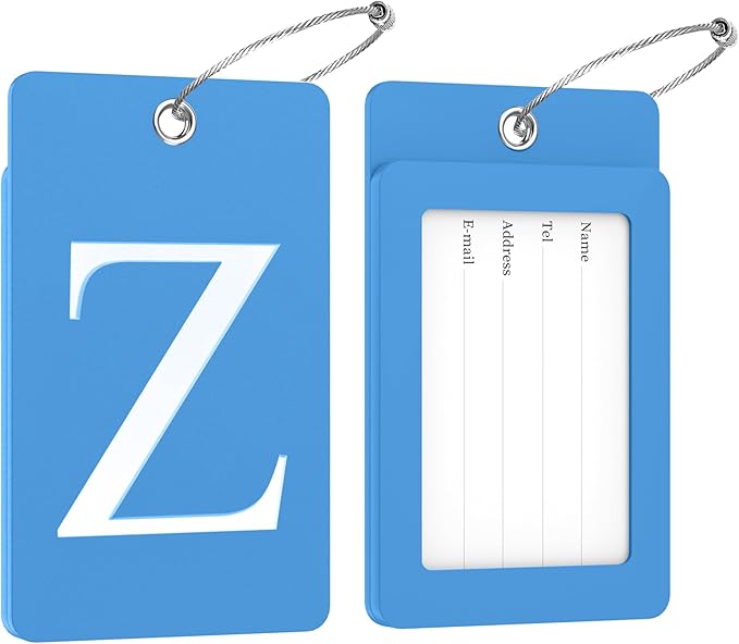 Gostwo 2 Pack Luggage Tags for Suitcases, 26 Initial Letter Travel Luggage Baggage Identification Labels ID Tag Fully Bendable Tags with Stainless Steel Loop (Blue) (Letter Z)