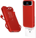12000mAh Lightweight-Portable-Charger-Power-Bank with Built-in Cables and AC Wall Plug, PD20W USB-C Fast Charging Battery Pack, LED Display External Travel Phone Charger for All iPhone,Samsung,Android