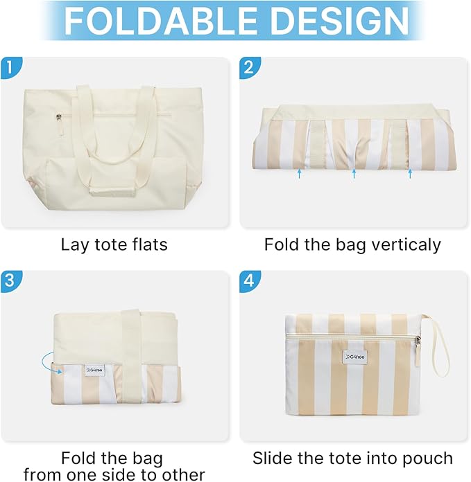 G4Free Beach Bag,Waterproof Beach Tote Pool Bags for Women,Compatible with Cup,Foldable for Weekender Travel