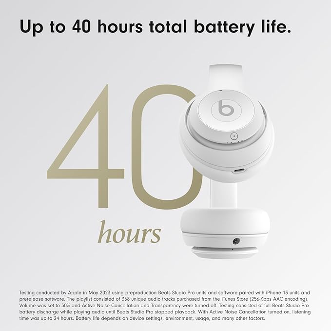 Beats Studio Pro Premium Wireless Over-Ear Headphones- Up to 40-Hour Battery Life, Active Noise Cancelling, Great for travel & commuting, USB-C Lossless Audio, Apple & Android Compatible - Matte White