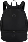 RHDZO Drawstring Backpack Gym Backpack with Shoe Compartment for Men Women String Sports Bag with Wet Pocket Cinch Swim Beach Bag, Large Black