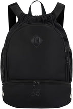 RHDZO Drawstring Backpack Gym Backpack with Shoe Compartment for Men Women String Sports Bag with Wet Pocket Cinch Swim Beach Bag, Large Black
