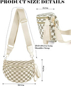Black and White Checkered Crossbody Bag Bum Bag for Women,Spacious Checkered Purse Fanny Packs Belt Bag