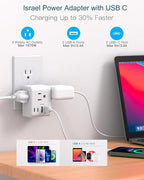 2 Pack Israel Power Adapter, One Beat Israel Travel Plug Adapter with 3 American Outlets 4 USB Ports(2 USB C), 7 in 1 Type H Travel Adapter Plug Converter for US to Israel, Jerusalem, Palestine