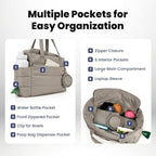 rubyloo Puffer Dog Travel Bag for Dog Moms – Doggy Diaper Bag with Pet Bowls & Food Storage or Everyday Puffy Tote – Doggy Mom Gifts for Women – Lightweight, Travel-Ready Gift for Pet Lovers - Khaki