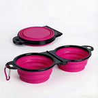 Collapsible Dog Bowls with Carabiner, Double Portable Travel Pet Bowls for Food and Water, Foldable Silicone Dog Bowl for Walking, Hiking, Camping, Small Medium Dogs and Cats，Pink