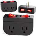 3Pack - POWAWINI Grounded Outlet with Double On Off Switch, Two Port Electrical Outlet Plug Switch, Wall Tap Adapter with Daul Red Indicator, 1875W,15A, ETL Listed (Black)