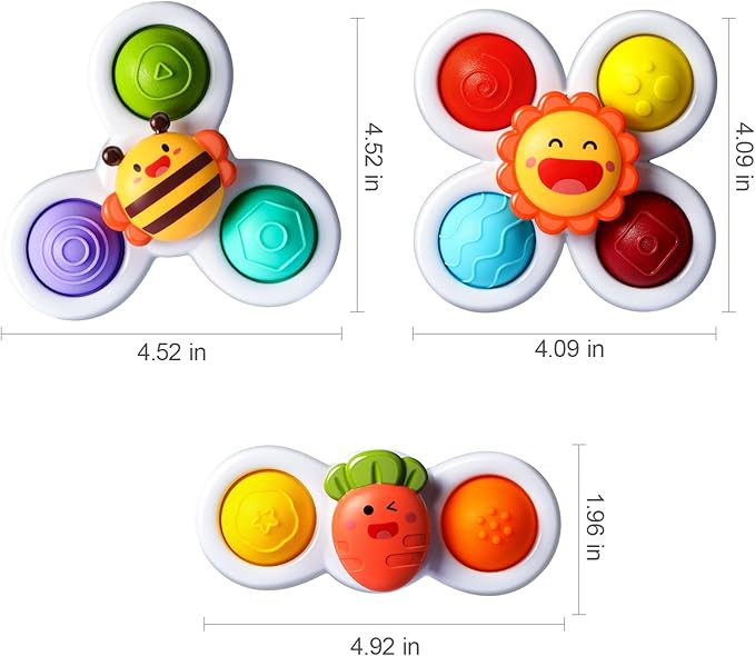 ALASOU 3PCS Pop Suction Cup Spinner Sensory Airplane Travel Toys for 1 Year Old Boy Girl Infant Toddlers|Novelty Spinning Tops 12 18 Months|1 2 Year Old Boy Birthday Gift|Baby Bath Toy Kids Ages 1-3