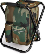 YESIACE Portable Hiking Camouflage Camping Stool, Folding Camping Chair Stool Backpack with Cooler Insulated Picnic Bag
