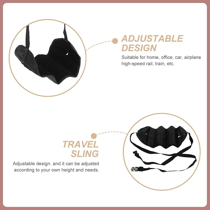 Amosfun Portable Airplane Footrest and Travel Foot Hammock Black Integrated Foot Hanger for Office and Plane Use for Leg Comfort During Flights and Work