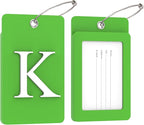 Gostwo 2 Pack Luggage Tags for Suitcases, 26 Initial Letter Travel Luggage Baggage Identification Labels ID Tag Fully Bendable Tags with Stainless Steel Loop (Green) (Letter K)