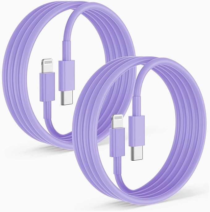 2 Pack Fast Charger Cable, 6ft USB-C to Lightning Cable, MFi Certified, Purple, for iPhone14/13/12/11 Pro Max/Mini/XR/XS, etc.