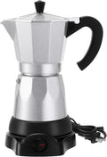 Coffee Pot 6 Cup Electric Espresso Coffee Maker Italian Moka Maker 300ml Portable Aluminum Espresso Machine Cafetera Moka Pot with Detachable Base, Gift for Home Travel (Silver)