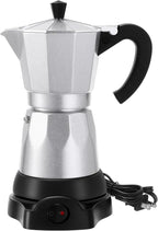 Coffee Pot 6 Cup Electric Espresso Coffee Maker Italian Moka Maker 300ml Portable Aluminum Espresso Machine Cafetera Moka Pot with Detachable Base, Gift for Home Travel (Silver)