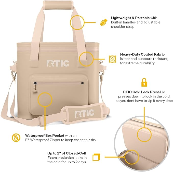 RTIC Ultra-Tough Soft Cooler Pro, Insulated, Waterproof, Leak Proof, Portable Floating Bag for Beverage, Drink, Lunch, Outdoor, Beach, Car, Camping, Picnic, Fishing, Boat