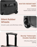 Rolling Puffer Backpack for Women, Travel Backpack with Wheels, 16 Inch Wheeled Laptop Backpck, Dual-Opening Design Overnight College Underseat Carry on Luggage, Roller Business Work Bag, Black Brown