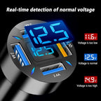 Aokdom 4-in-1 Car Charger 66W Super Fast Charging with USB 2.4A&QC 3.0(Voltmeter&LED Lights) Universal Quick Charge for 12-24V Car Cigarette Lighter Plug(Black-QC/2.4A)
