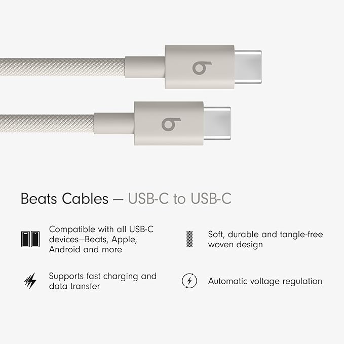 Beats USB-C to USB-C Woven Cable Fast Charging Durable/Tangle-Free Compatible Charger for Apple & Android Devices (1.5 m, 5 ft) - Surge Stone