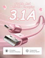 LISEN Pink USB C Cable, Gifts for Women Men 2 Pack for Android Auto & CarPlay Cable, Type C Charger Pink Compatible with iPhone 17/16 Galaxy S25/S24 Car Accessories for Women Wife Girlfriend Sisters