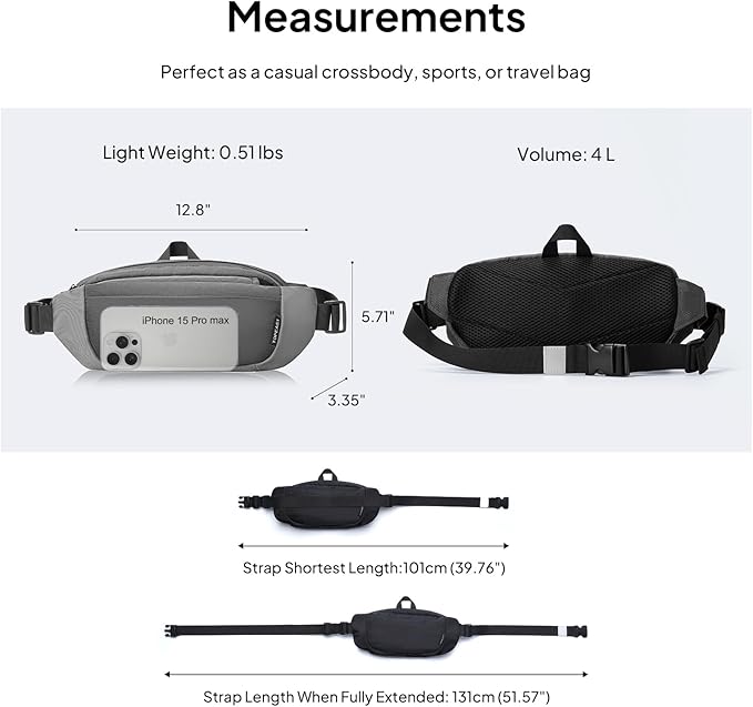 TOPEAST Waist Pack 4L Large Capacity Fanny Pack with Hidden Water Bottle Pocket, Water Resistant Crossbody Sling Bag for Men Women, Adjustable Belt Bag for Hiking Running Travel Cycling
