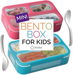 Small Snack Containers for Kids Toddlers - 3 Compartments (Set of 2) - Leak-Proof Reusable Boxes with Lids -BPA-Free Plastic Mini Bento Lunch Box - Ideal for School, Daycare - Holds 2 Cups (Pink+Blue)