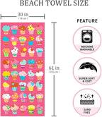 Microfiber Beach Towel Set Oversized Large Quick Dry Soft Thin Sand Free Cute Ice Cream Design 30×60 inch Beach Towels for Kids Women Men Pool Swim Beach Essentials Accessories - Pink